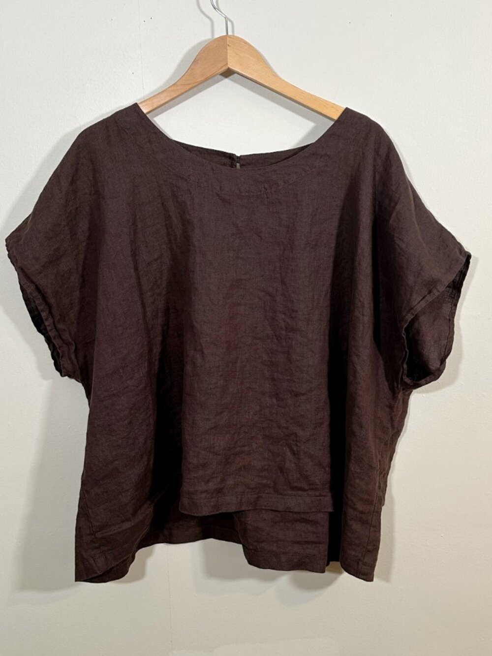 NWOT Flax Linen Shirt Women’s Plus Size 3X Brown Short Sleeve Blouse Top - Picture 2 of 8